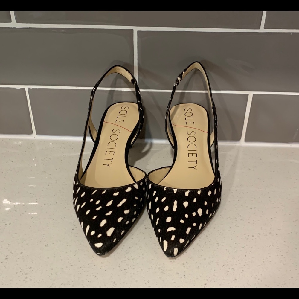 Sole Society Black Cream Spotted Haircalf Heels - Picture 2 of 5